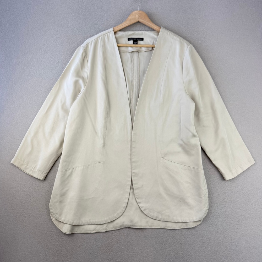 Harlowe & Graham Open Front Cardigan Womens XL Cream Knit Tencel Minimalist